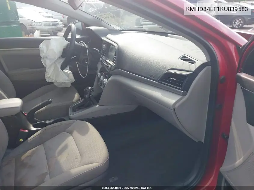 2019 Hyundai Elantra Sel VIN: KMHD84LF1KU839583 Lot: 42614069