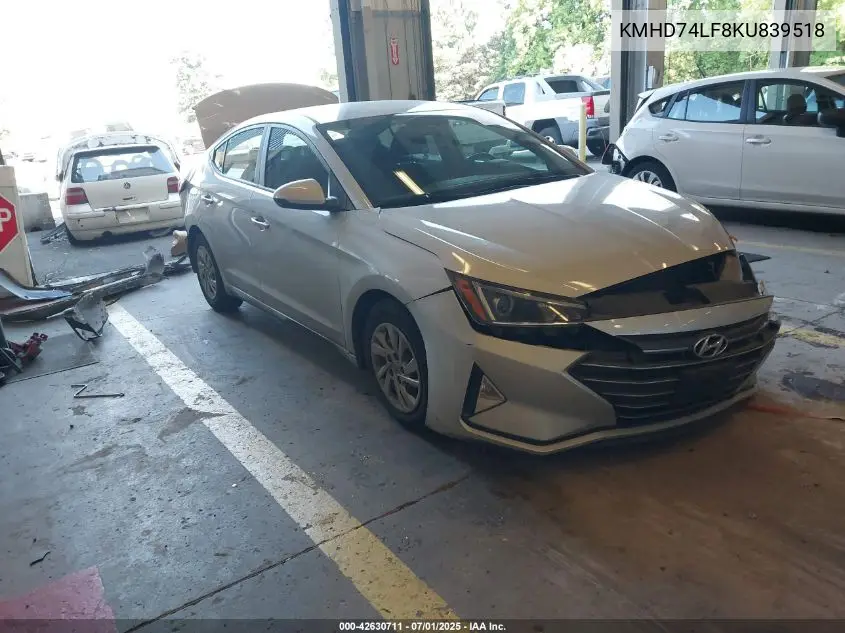 2019 Hyundai Elantra Se VIN: KMHD74LF8KU839518 Lot: 42630711