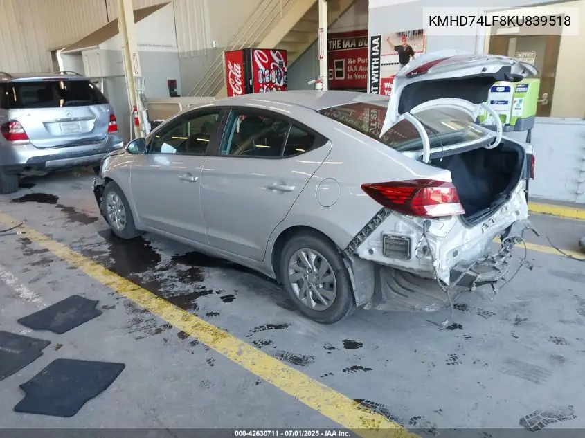2019 Hyundai Elantra Se VIN: KMHD74LF8KU839518 Lot: 42630711