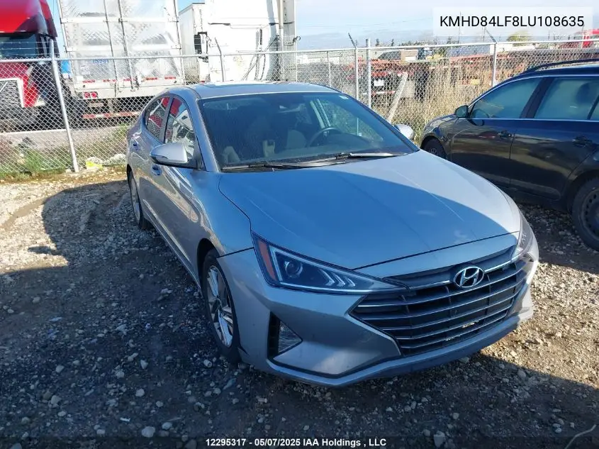 2020 Hyundai Elantra Sel/Value/Limited VIN: KMHD84LF8LU108635 Lot: 12295317