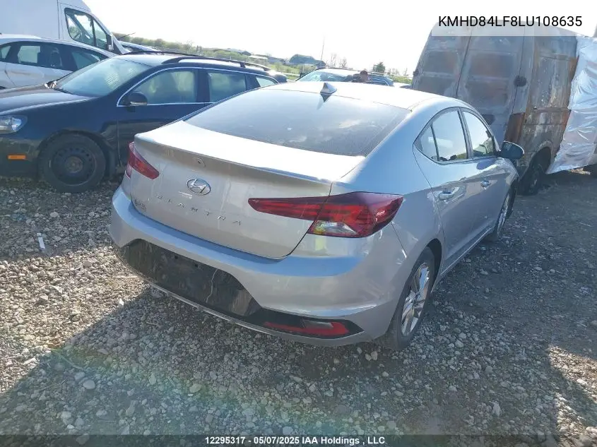 2020 Hyundai Elantra Sel/Value/Limited VIN: KMHD84LF8LU108635 Lot: 12295317