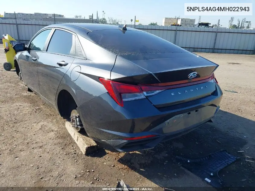 2021 Hyundai Elantra Sel VIN: 5NPLS4AG4MH022943 Lot: 41992190
