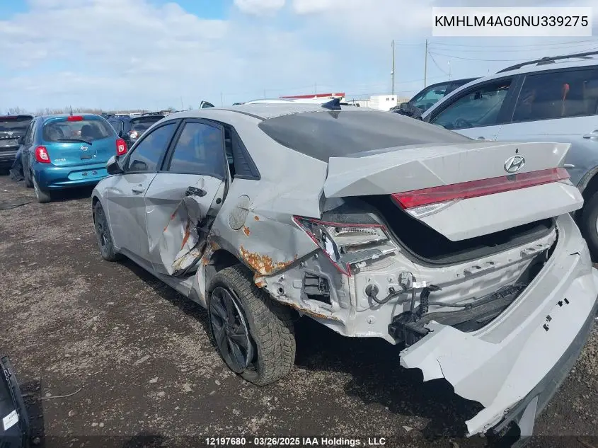 2022 Hyundai Elantra VIN: KMHLM4AG0NU339275 Lot: 12197680