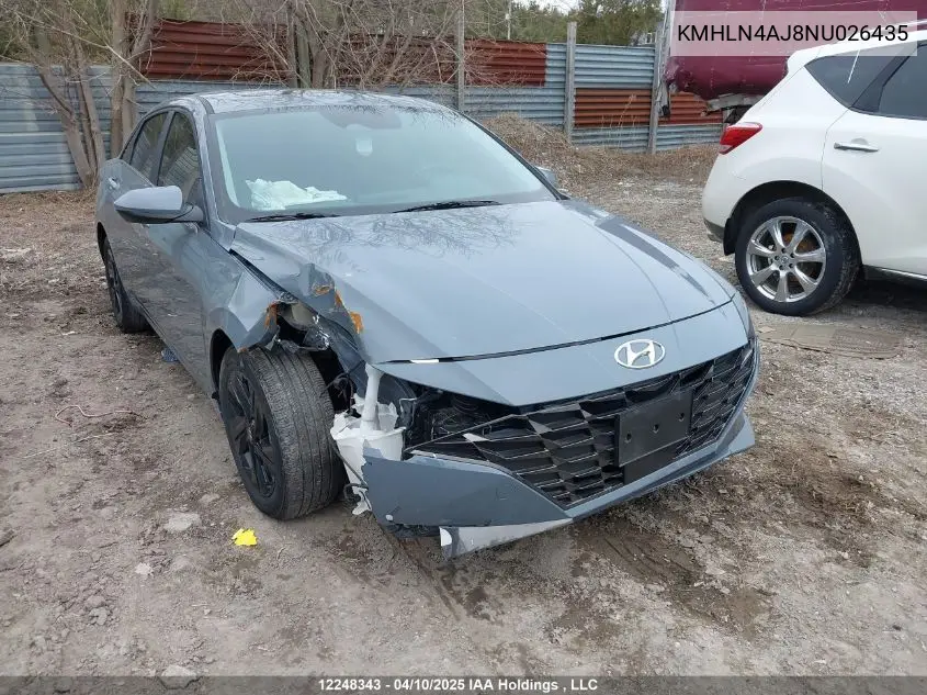 2022 Hyundai Elantra Hybrid VIN: KMHLN4AJ8NU026435 Lot: 12248343