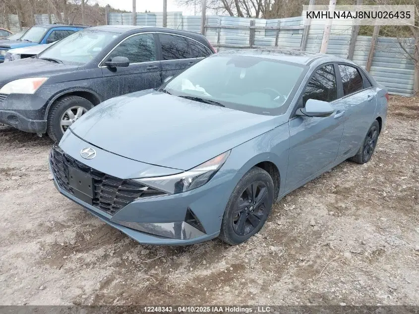 2022 Hyundai Elantra Hybrid VIN: KMHLN4AJ8NU026435 Lot: 12248343