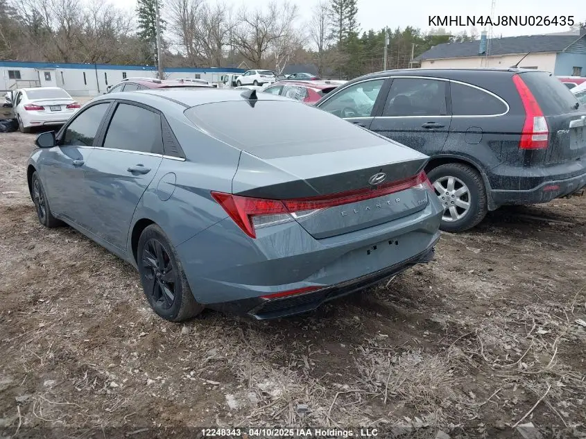 2022 Hyundai Elantra Hybrid VIN: KMHLN4AJ8NU026435 Lot: 12248343