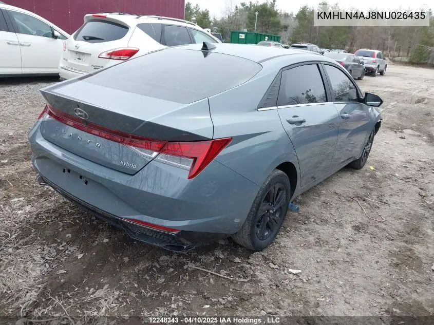 2022 Hyundai Elantra Hybrid VIN: KMHLN4AJ8NU026435 Lot: 12248343