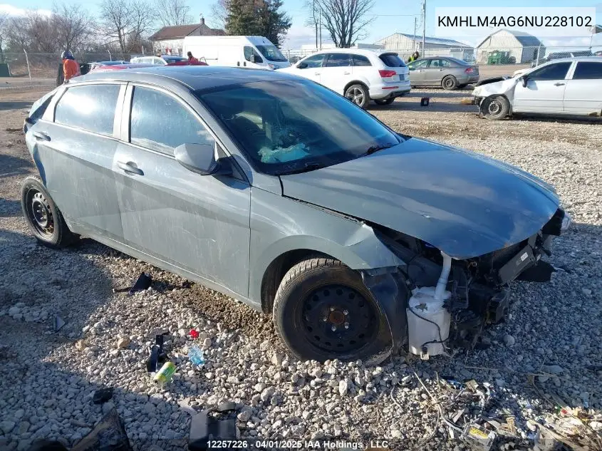 2022 Hyundai Elantra Sel VIN: KMHLM4AG6NU228102 Lot: 12257226