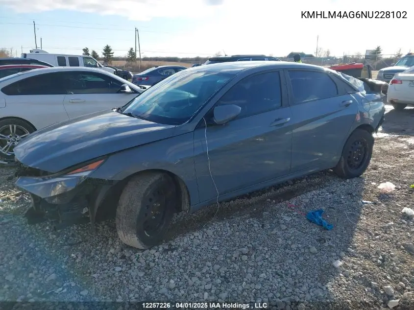 2022 Hyundai Elantra Sel VIN: KMHLM4AG6NU228102 Lot: 12257226