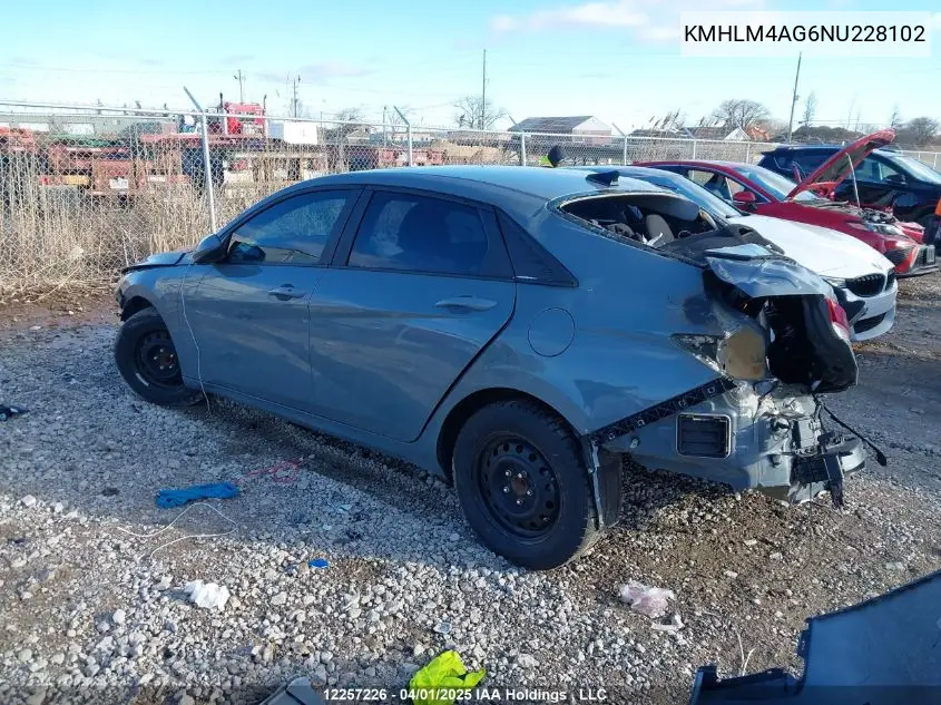 2022 Hyundai Elantra Sel VIN: KMHLM4AG6NU228102 Lot: 12257226