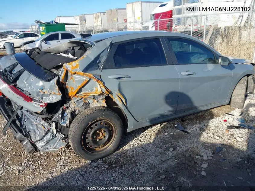 2022 Hyundai Elantra Sel VIN: KMHLM4AG6NU228102 Lot: 12257226