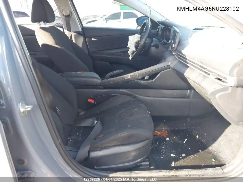 2022 Hyundai Elantra Sel VIN: KMHLM4AG6NU228102 Lot: 12257226