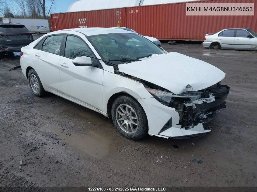 2022 Hyundai Elantra Essential Ivt With Hyundai Smartsense Package VIN: KMHLM4AG8NU346653 Lot: 12276103
