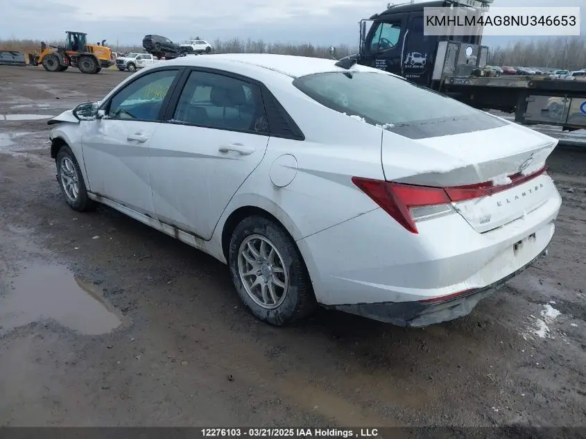2022 Hyundai Elantra Essential Ivt With Hyundai Smartsense Package VIN: KMHLM4AG8NU346653 Lot: 12276103