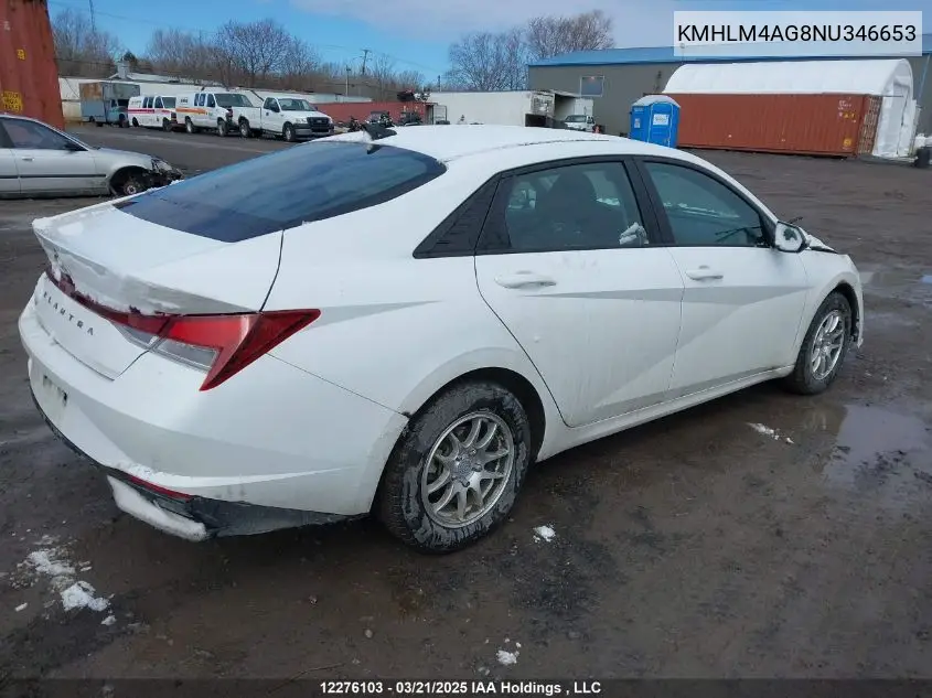 2022 Hyundai Elantra Essential Ivt With Hyundai Smartsense Package VIN: KMHLM4AG8NU346653 Lot: 12276103