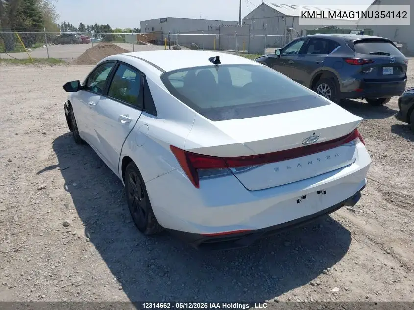 2022 Hyundai Elantra Sel VIN: KMHLM4AG1NU354142 Lot: 12314662