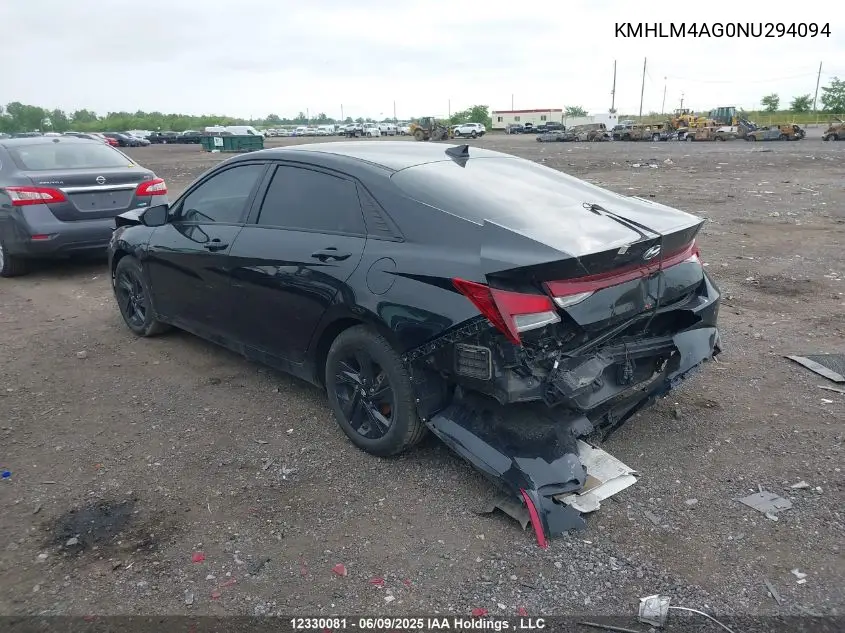 2022 Hyundai Elantra Preferred Ivt VIN: KMHLM4AG0NU294094 Lot: 12330081