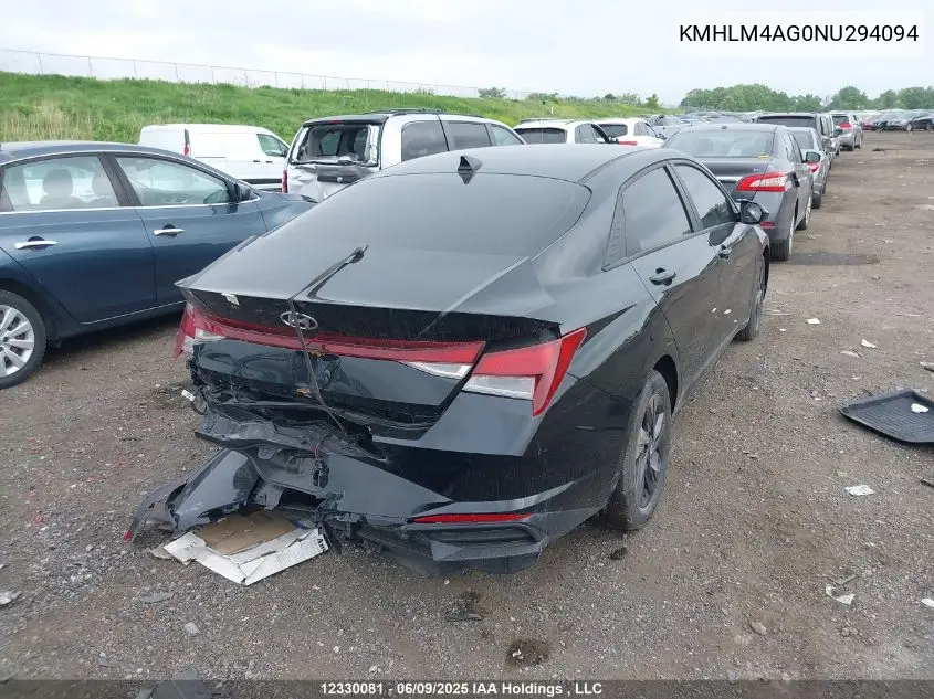 2022 Hyundai Elantra Preferred Ivt VIN: KMHLM4AG0NU294094 Lot: 12330081
