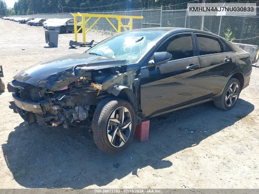2022 Hyundai Elantra Hybrid Limited VIN: KMHLN4AJ7NU030833 Lot: 39873753
