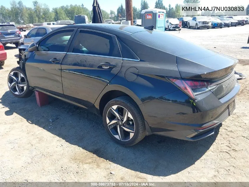 2022 Hyundai Elantra Hybrid Limited VIN: KMHLN4AJ7NU030833 Lot: 39873753