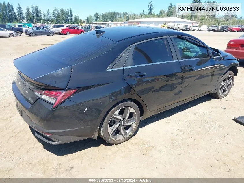 2022 Hyundai Elantra Hybrid Limited VIN: KMHLN4AJ7NU030833 Lot: 39873753