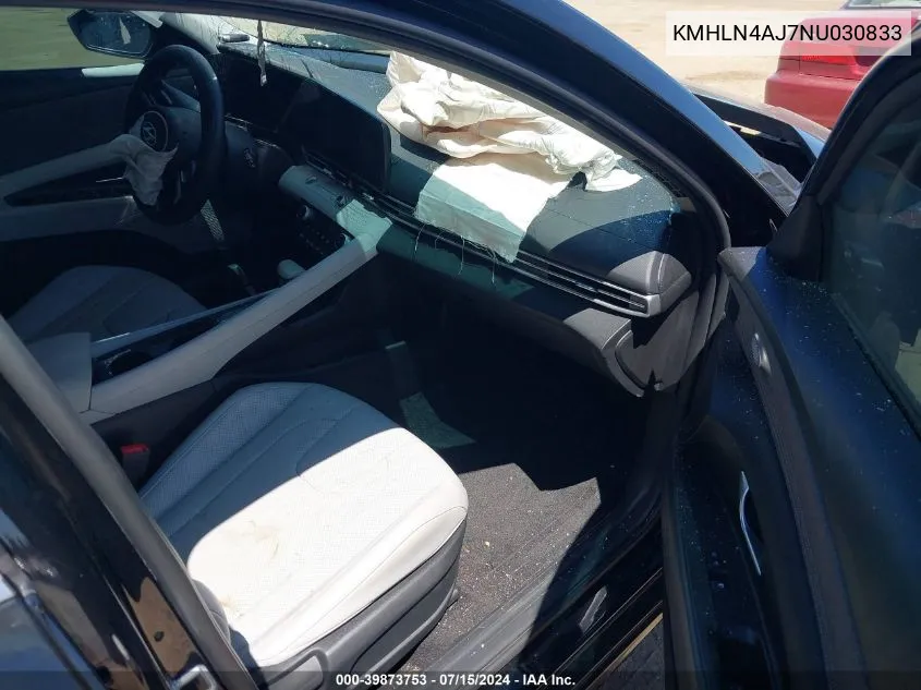 2022 Hyundai Elantra Hybrid Limited VIN: KMHLN4AJ7NU030833 Lot: 39873753