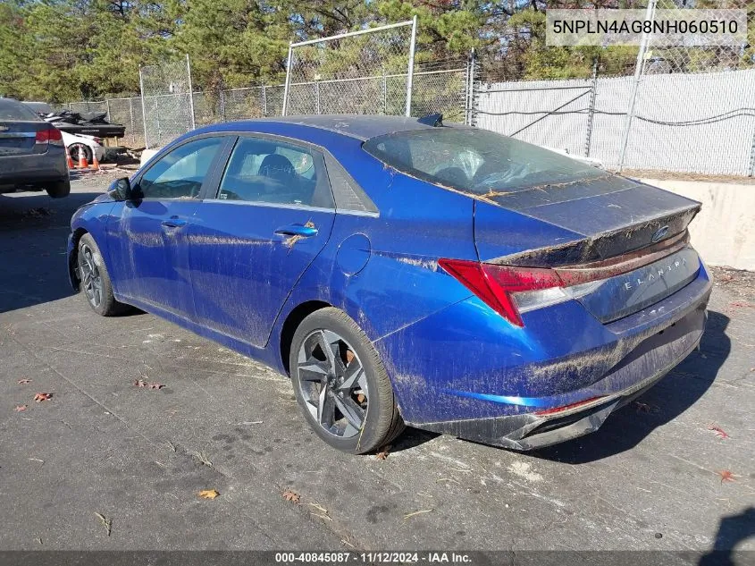 2022 Hyundai Elantra Sel VIN: 5NPLN4AG8NH060510 Lot: 40845087