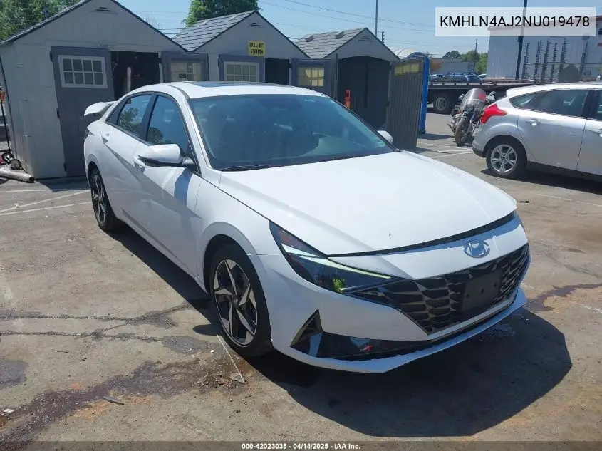 2022 Hyundai Elantra Hybrid Limited VIN: KMHLN4AJ2NU019478 Lot: 42023035