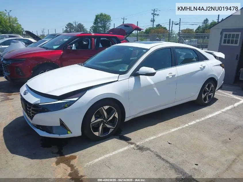 2022 Hyundai Elantra Hybrid Limited VIN: KMHLN4AJ2NU019478 Lot: 42023035
