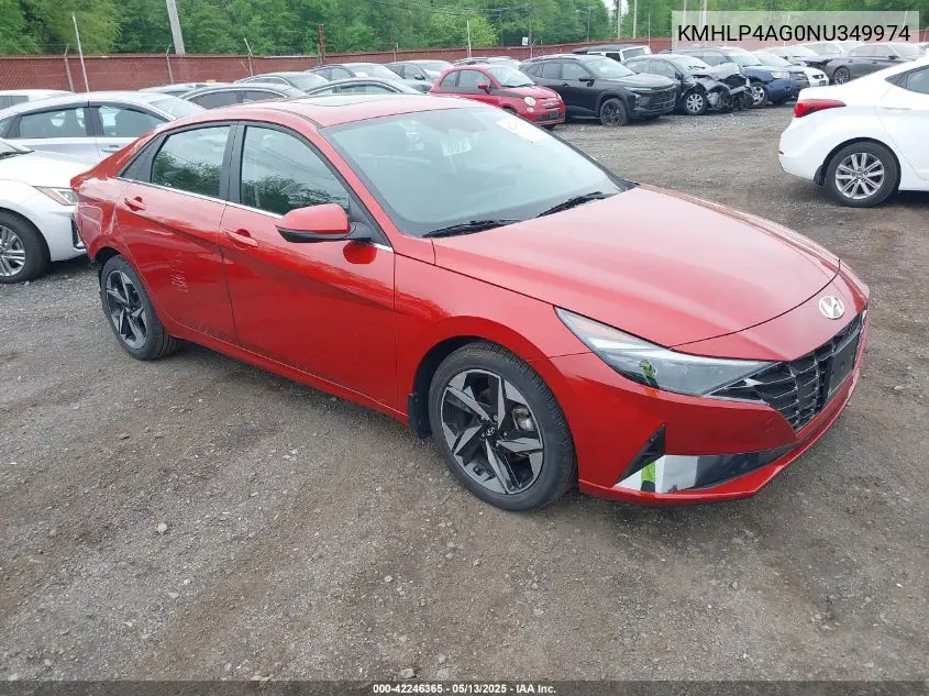2022 Hyundai Elantra Limited VIN: KMHLP4AG0NU349974 Lot: 42246365