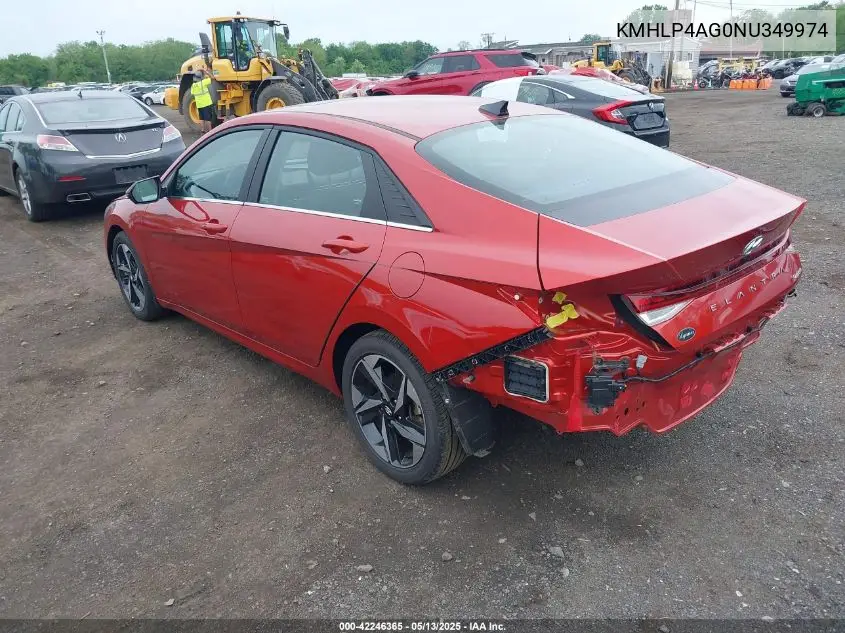 2022 Hyundai Elantra Limited VIN: KMHLP4AG0NU349974 Lot: 42246365
