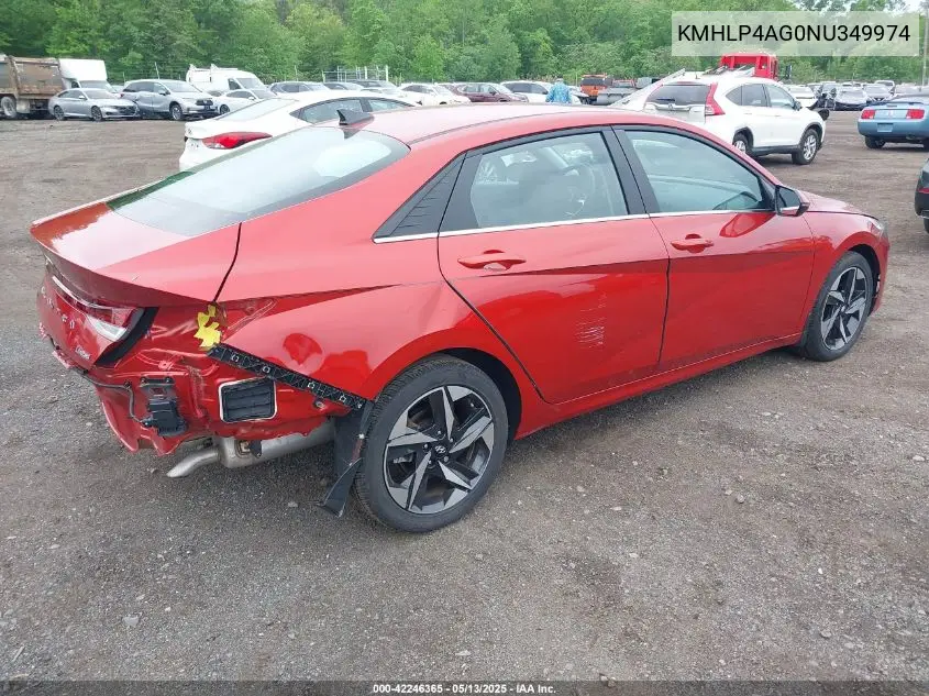 2022 Hyundai Elantra Limited VIN: KMHLP4AG0NU349974 Lot: 42246365