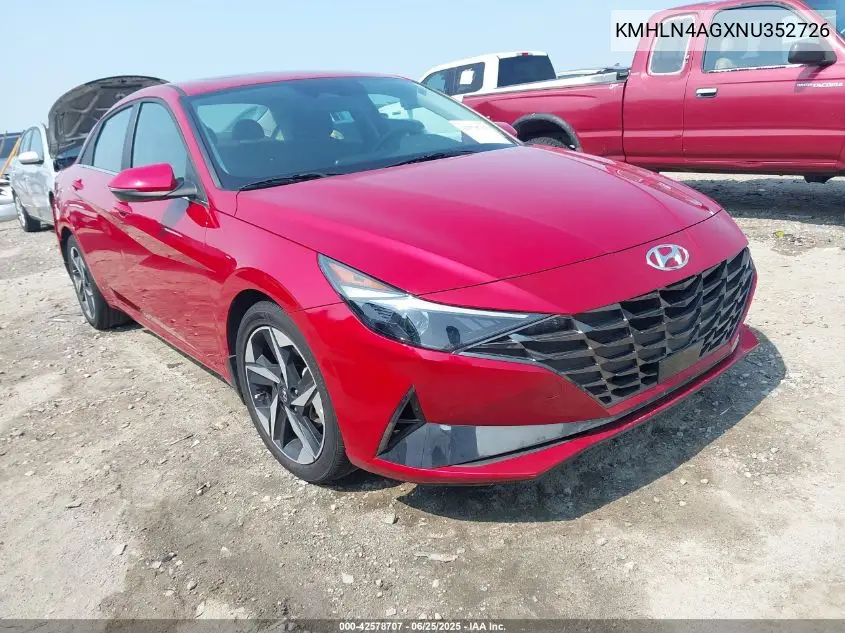 2022 Hyundai Elantra Sel VIN: KMHLN4AGXNU352726 Lot: 42578707