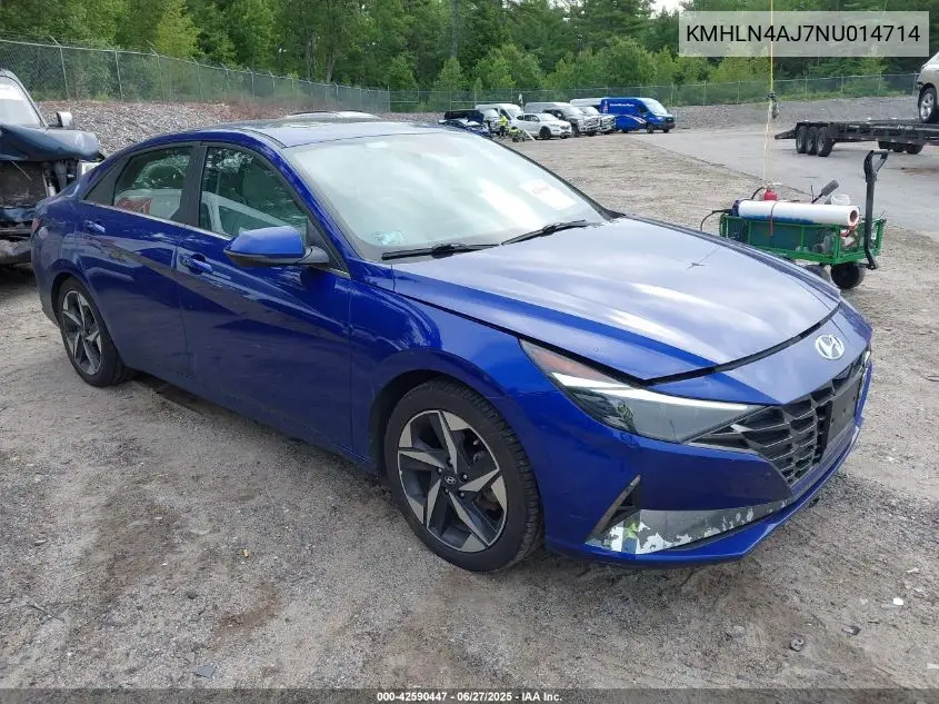 2022 Hyundai Elantra Hybrid Limited VIN: KMHLN4AJ7NU014714 Lot: 42590447