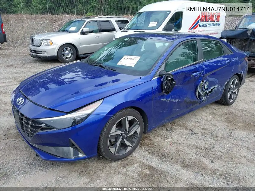 2022 Hyundai Elantra Hybrid Limited VIN: KMHLN4AJ7NU014714 Lot: 42590447
