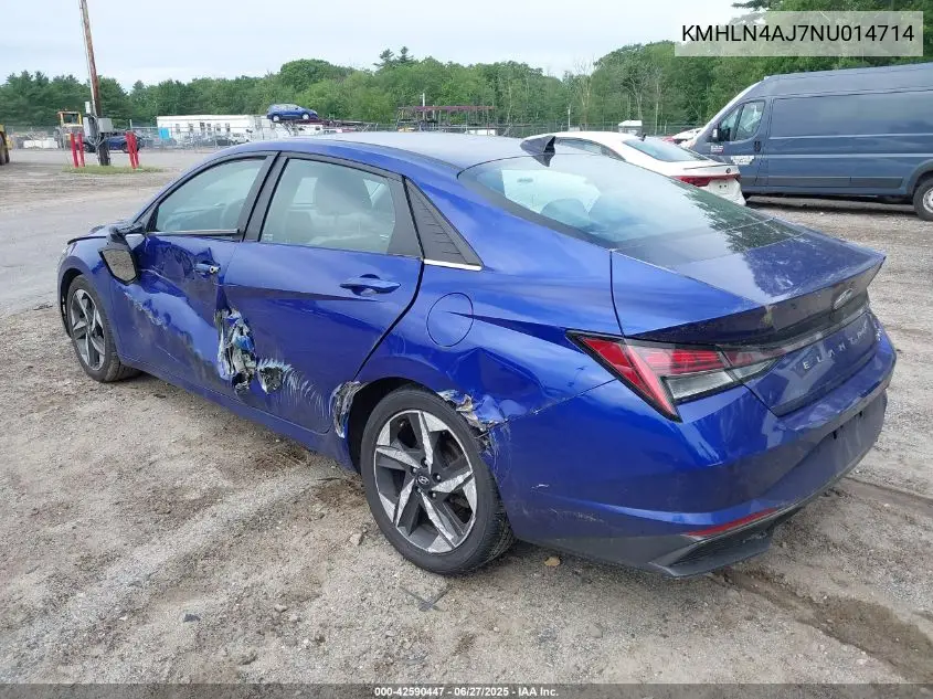2022 Hyundai Elantra Hybrid Limited VIN: KMHLN4AJ7NU014714 Lot: 42590447