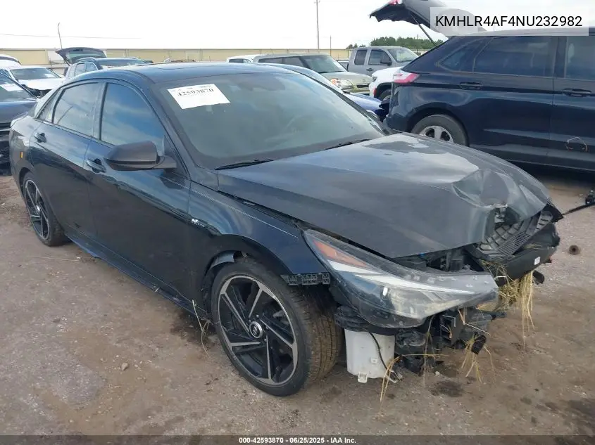 2022 Hyundai Elantra N Line VIN: KMHLR4AF4NU232982 Lot: 42593870