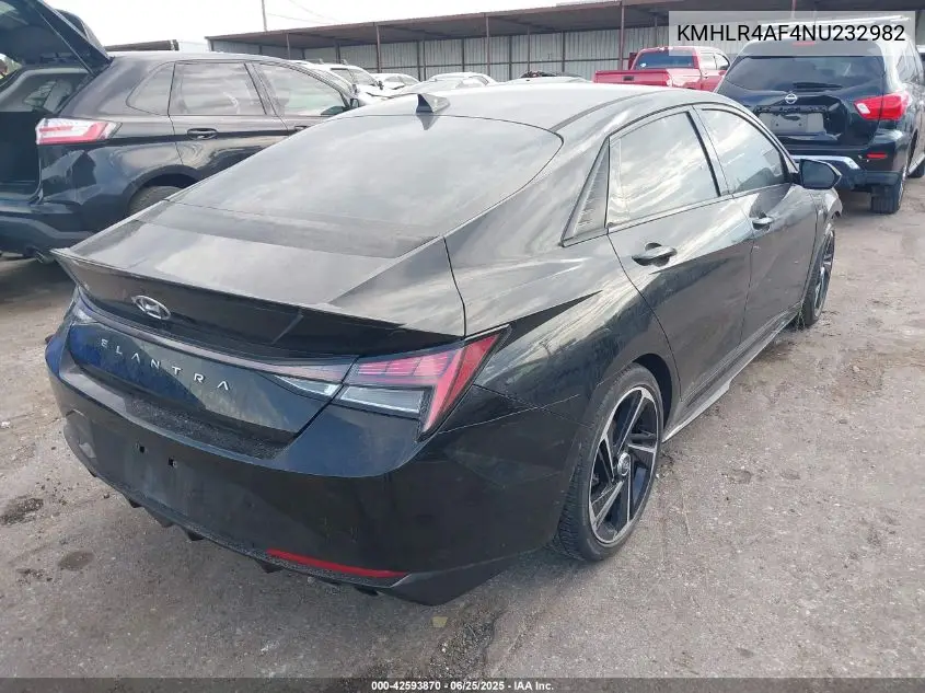 2022 Hyundai Elantra N Line VIN: KMHLR4AF4NU232982 Lot: 42593870