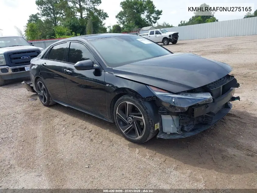 2022 Hyundai Elantra N Line VIN: KMHLR4AF0NU275165 Lot: 42619399