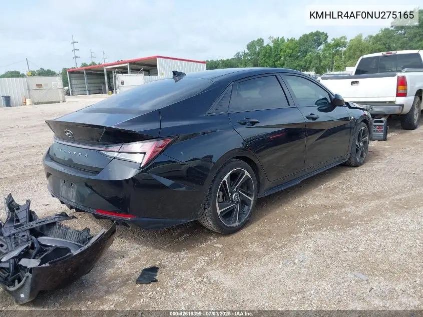 2022 Hyundai Elantra N Line VIN: KMHLR4AF0NU275165 Lot: 42619399