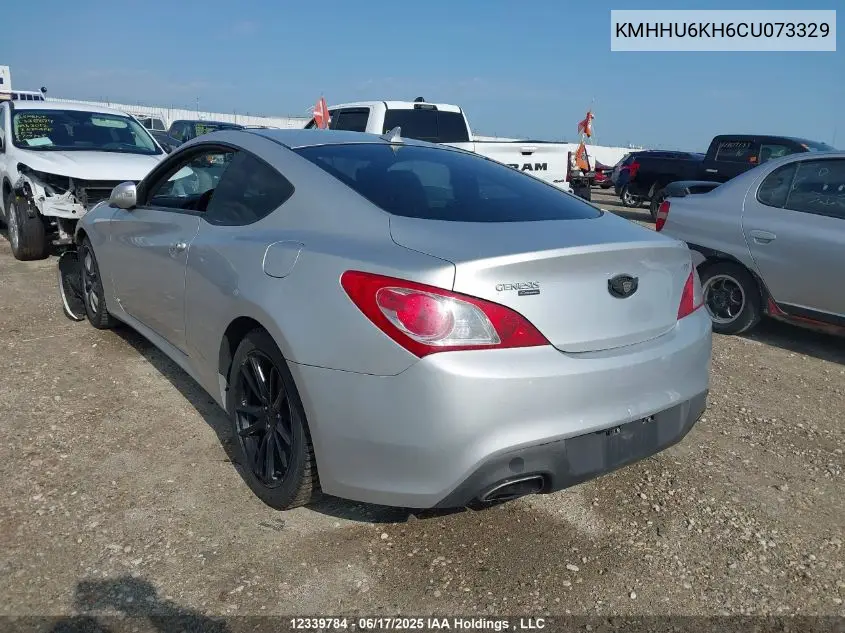 2012 Hyundai Genesis Coupe 3.8L VIN: KMHHU6KH6CU073329 Lot: 12339784