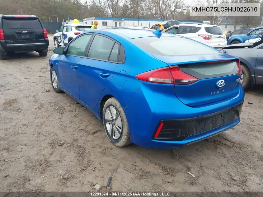 2017 Hyundai Ioniq Hybrid Se VIN: KMHC75LC9HU022610 Lot: 12291374