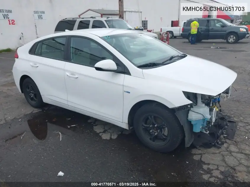 2017 Hyundai Ioniq Hybrid Blue VIN: KMHC65LC3HU051703 Lot: 41770571