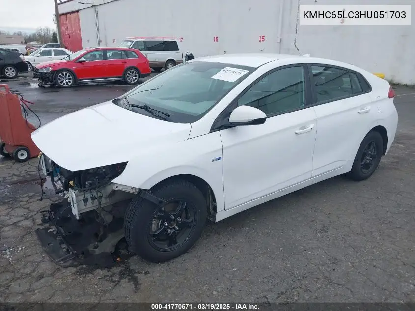 2017 Hyundai Ioniq Hybrid Blue VIN: KMHC65LC3HU051703 Lot: 41770571