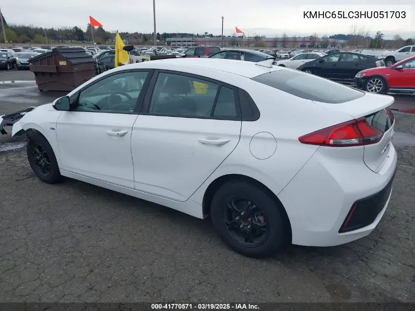 2017 Hyundai Ioniq Hybrid Blue VIN: KMHC65LC3HU051703 Lot: 41770571