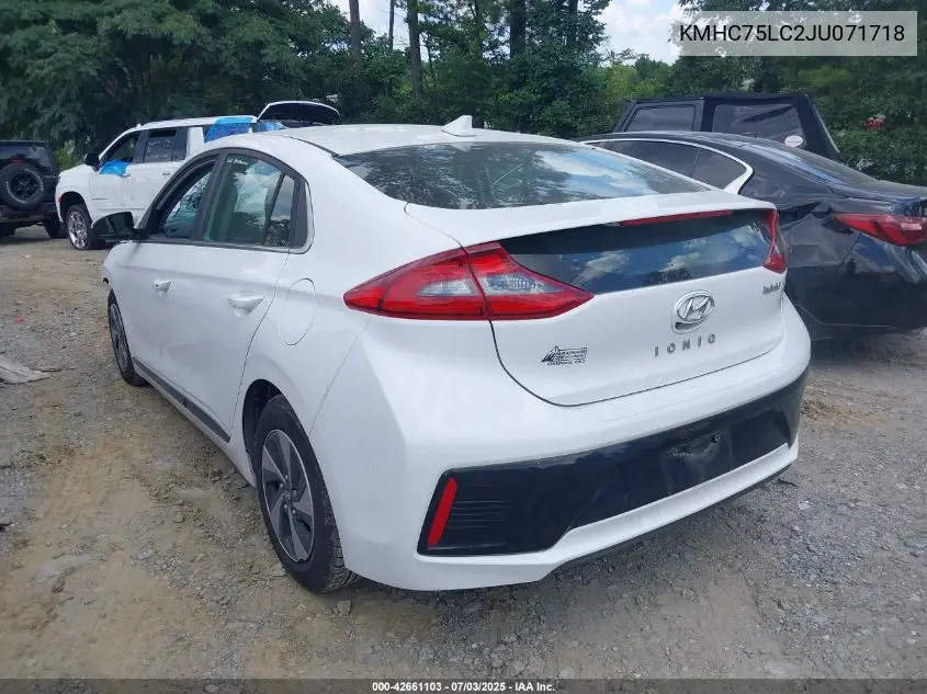 2018 Hyundai Ioniq Hybrid Sel VIN: KMHC75LC2JU071718 Lot: 42661103