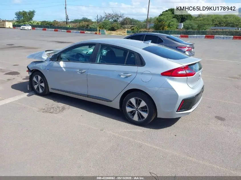 2019 Hyundai Ioniq Plug-In Hybrid VIN: KMHC65LD9KU178942 Lot: 42260062