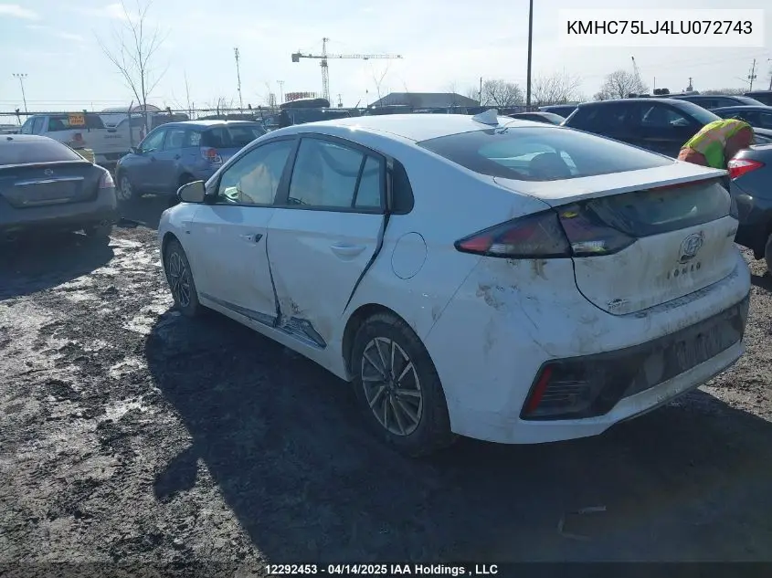 2020 Hyundai Ioniq Se VIN: KMHC75LJ4LU072743 Lot: 12292453
