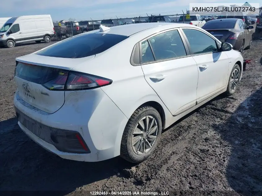 2020 Hyundai Ioniq Se VIN: KMHC75LJ4LU072743 Lot: 12292453