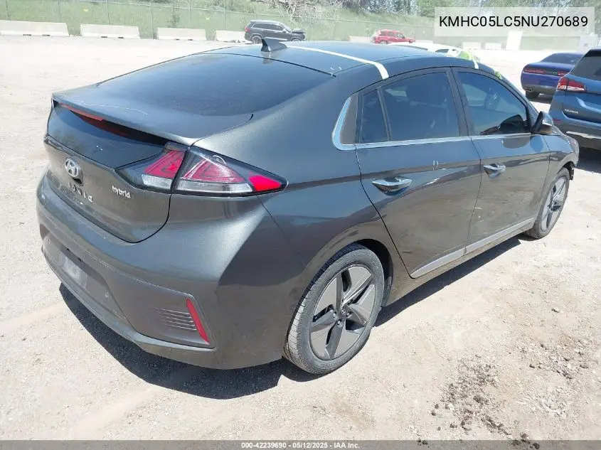 2022 Hyundai Ioniq Hybrid Limited VIN: KMHC05LC5NU270689 Lot: 42239690